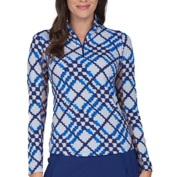 IBKUL Mock Neck Patterned Long Sleeve Zip Top Sonika Size Medium NWT - Picture 1 of 10